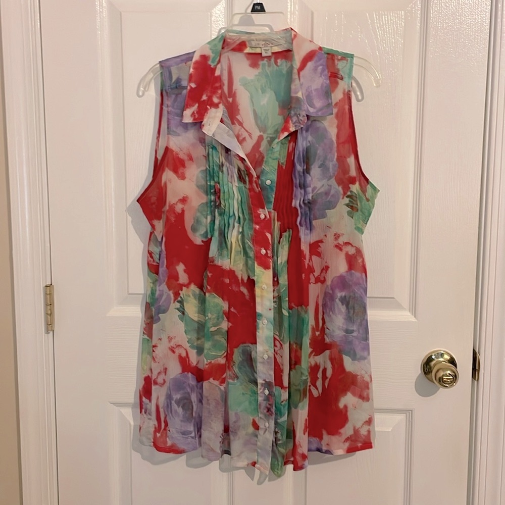 Multi Colored Sheer Sleeveless Button Front. Size… - image 1